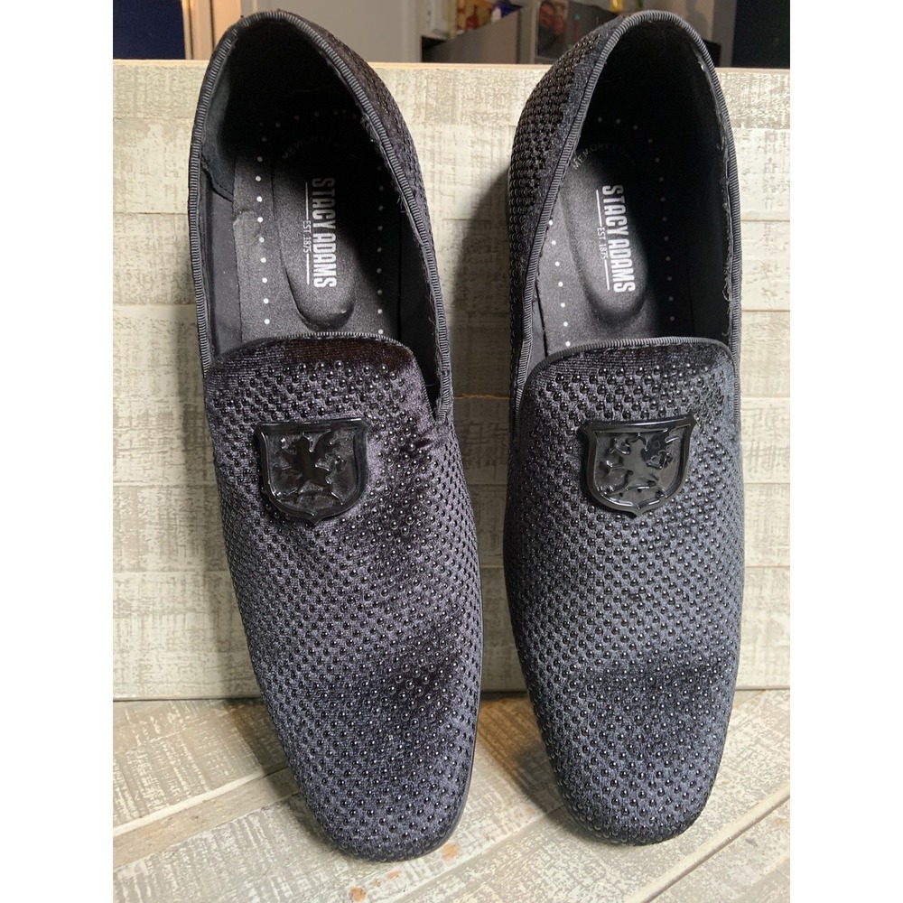 STACY ADAMS Men's Shoes Swagger Studded Slip On BLACK Size 11 with Memory Foam